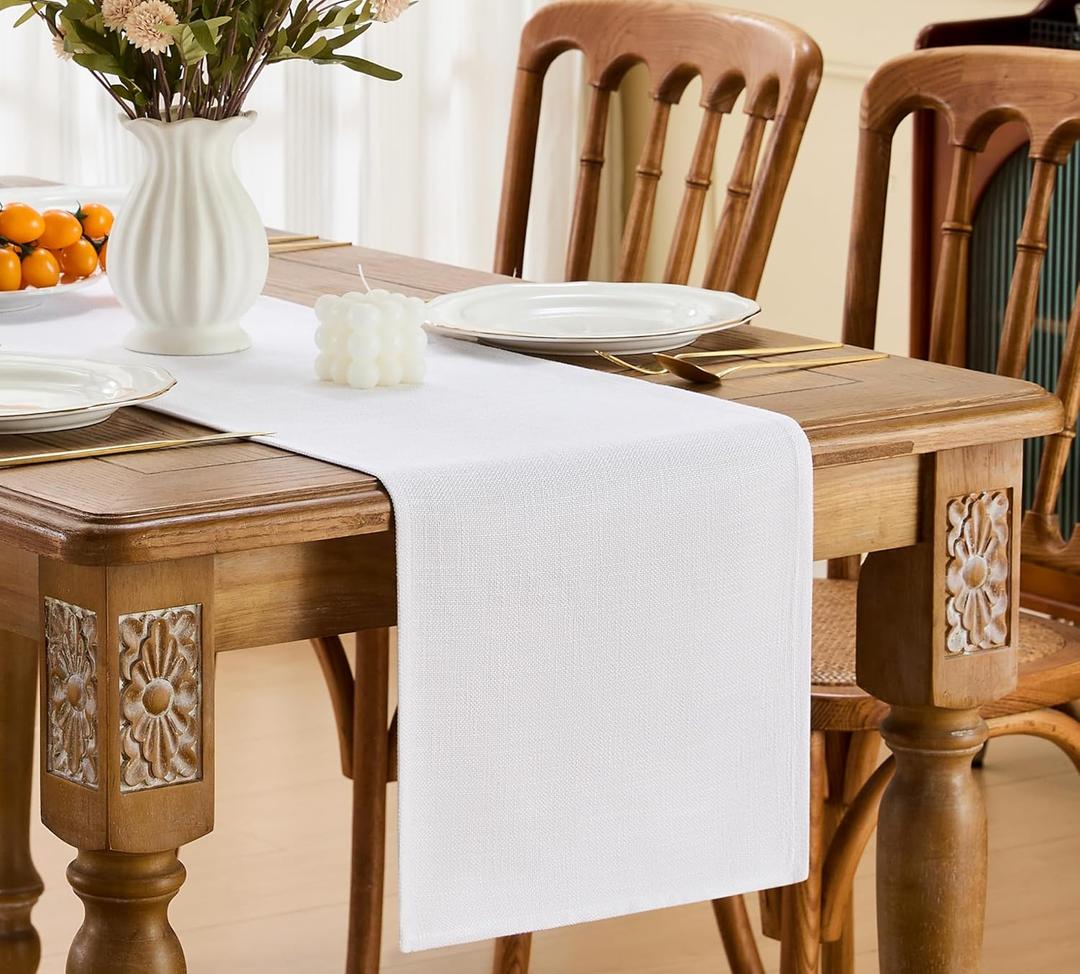 YATOJUZI White Table Runner Seasonal Summer Spring Table Runners 108 Inches Long Washable Farmhouse Rustic Table Runner Kitchen Dining Table Decoration for Christmas Home Party Decor 13x108 Inches