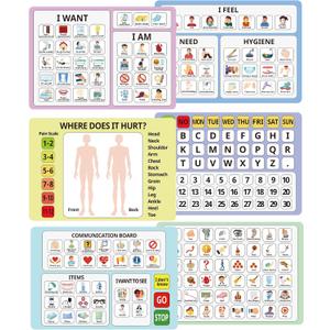Fuyoooo 6 Pcs Communication Boards for Non Verbal Adults 11.81 x 8.27'' Colorful Picture Symbol Communication Cards Speech Tool for Autism Aphasia Stroke Patients Hospital Care Use 