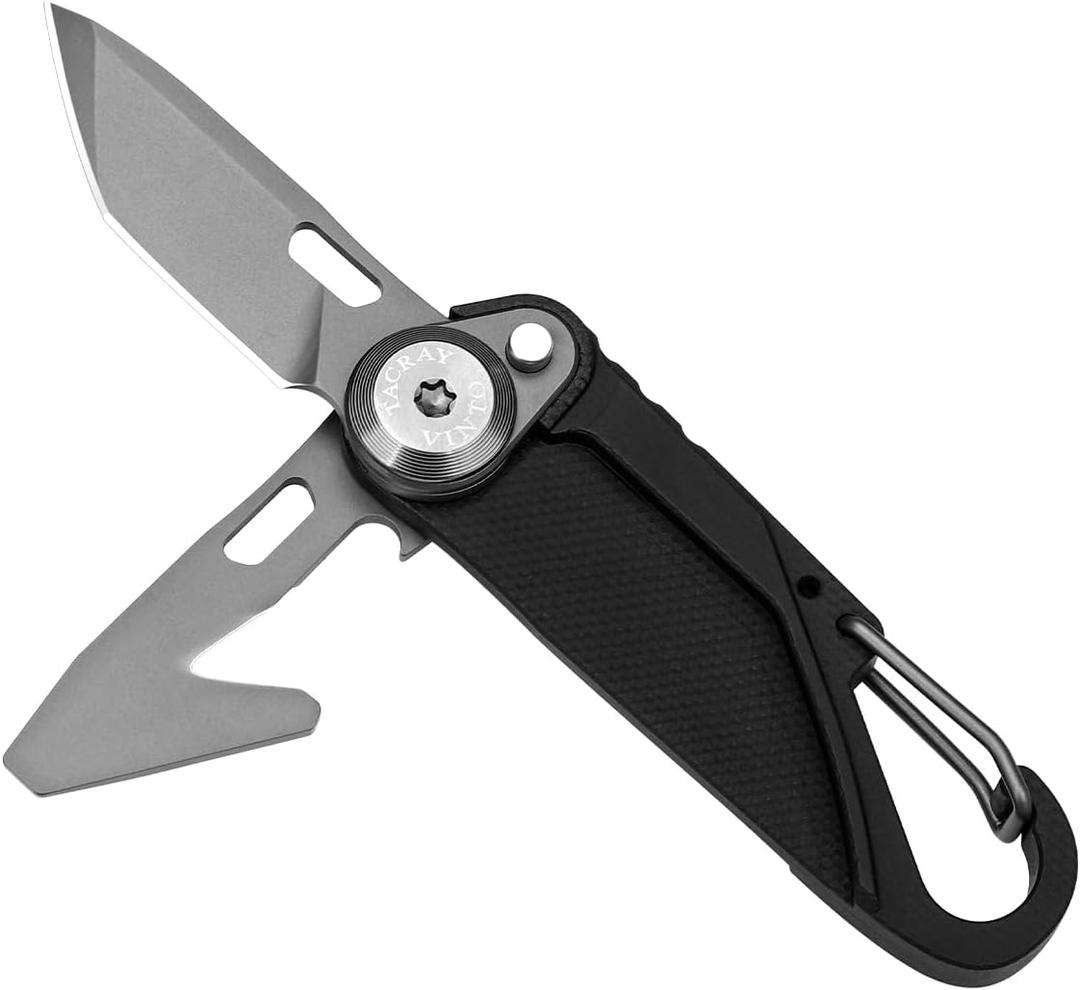TACRAY Vinto 5-in-1 Mini Utility Keychain Knife  Ultra-Light Compact Multitool with Knife, Seatbelt Cutter, Bottle Opener, Flathead Screwdriver & Keyring Attachment for Everyday Carry (Black)