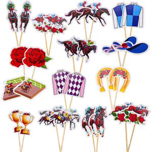 30 PCS Kentucky Derby Cupcake Decorations, 15 Styles Horse Cupcake Toppers (with 30 Toothpicks) for Kentucky Derby Party Supplies