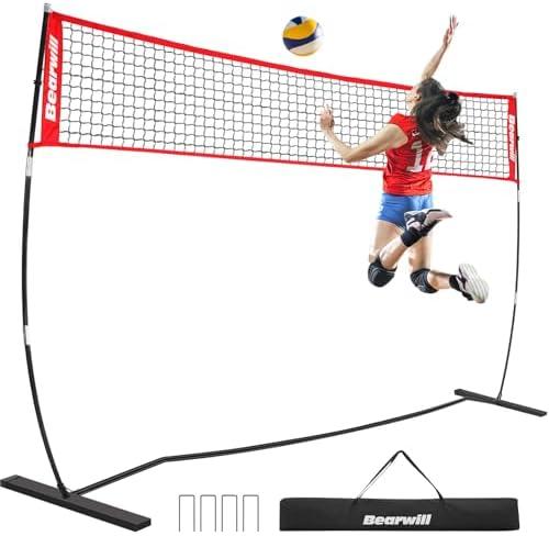 Bearwill Volleyball Net, 12FT Portable Volleyball Net for Backyard, Freestanding Volley Ball Set Height Adjustable with Carry Bag, Volley Ball Practice Nets Training Equipment for Indoor and Outdoor