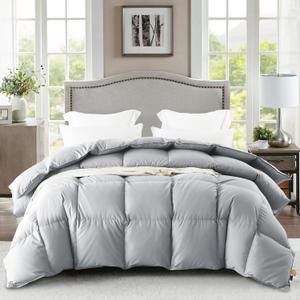 WarmKiss Queen Size Down Comforter, Luxurious All-Season Duvet Insert with noiseless Skin-Friendly Tencel Blend Cover, Cloud-Soft & Breathable,8 Corner Tabs,Machine Washable,Grey (90" x 90")