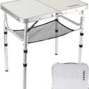 YUFIFAIRY Small Folding Table 2 Foot, Portable Camping Table with Mesh Holders,Lightweight Aluminum Adjustable Height, with Carry Handle for Camping Picnic Indoor Outdoor, 24 x 16 inch (3 Heights (Silver)