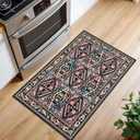 Black Rug 2'x3' - Small Washable Entry Rug Floral Boho Diamond Area Rug for Entryway Kitchen Bathroom Door Mat Indoor Entrance, Pet & Kids Friendly Stain & Fade Resistant Non Slip Carpet
