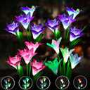 ANGMLN 4 Pack Solar Flowers Lights,16 Bigger Head Solar Lily Flowers, 7 Color Changing Pathway Lamps for Garden Patio Yard Party Wedding Holiday Outdoor Garden Stake Decoration(Purple2&White1&Pink1)