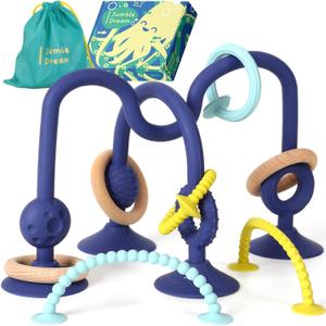 Jumble Jangle Baby Teething Toys  BPA-Free, Multi Purpose High Chair Toys for Babies: Suction Teething Relief with Sensory Toy Textures for Infants and Toddlers 024+ Months (Dark)