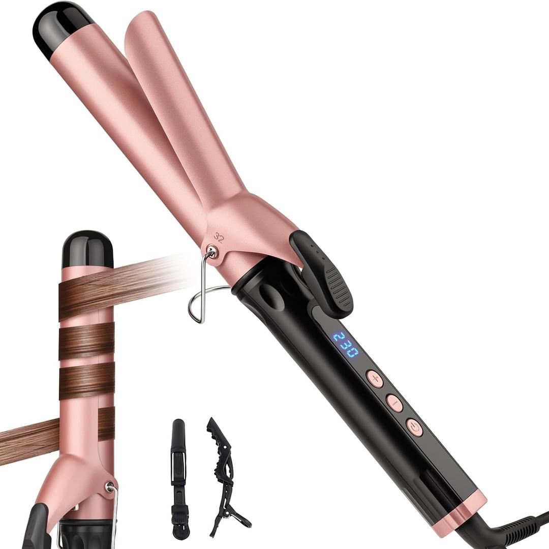 1 1/4-Inch Curling Iron Wand for Medium & Long Hair, 1.25 Inch Ceramic Barrel Hair Curler with Clamp for Loose Curls, Professional Large Curling Wand with Adjustable Temperature, Dual Voltage Travel