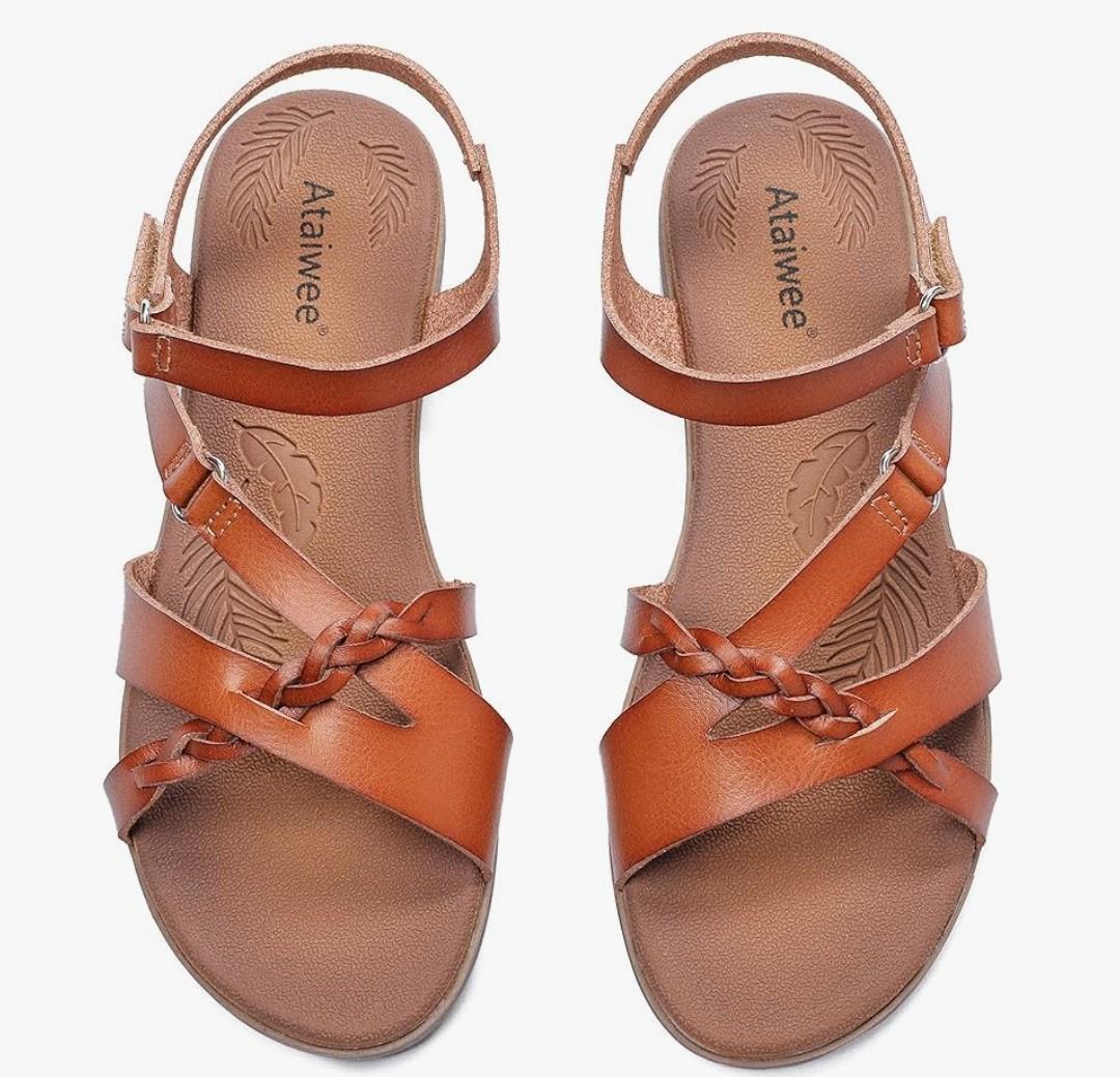 Ataiwee Women's Flat Slide Sandals - Comfortable Slip-On with Ankle Strap,Casual Open Toe Design,Hook-and-Loop Closure Summer Sandals, Size 8,5