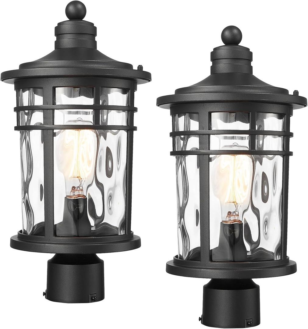 Darkaway 2 Pack Large Outdoor Post Lights Lamp Posts Outdoor Lighting, 17inch Aluminum Post Lights Outdoor Light Fixtures with Water Ripple Glass for Patio Yard Garden
