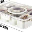 Plastic Divided Serving Tray with Lid and Handle Snack Box Charcuterie Container Portable Snack Platters Organizer for Candy, Fruits, Snacks, Nuts, for Party, Entertaining (White 8 compartments)