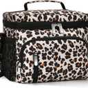 Insulated Lunch Bag for Men & Women, 9L Leakproof Lunch Box Soft Cooler Tote with 5 Pockets, 600D Oxford, EVA Lining, Adjustable Strap for Work, Picnic, Beach&Travel-Leopard Print (Single)