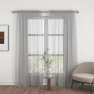 UPOPO Grey Sheer Curtains 92 inches Long Living Room Curtain Sheers Kitchen Dining Sliding Glass Door 2 Panels Voile Transparent Bedroom Drapes Linen Textured Rod Pocket Window Treatment Set