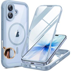 Miracase for iPhone 17 Case 6.3'', Full-Body Military Grade Drop Protection Outdoor Phone case with Built-in Glass Screen &Camera Control,Easy Installation,No Gap,Compatible with MagSafe,Light Blue
