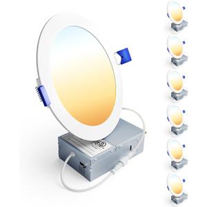 Ensenior 6 Pack 6 Inch LED Recessed Light, Dimmable, 2700K-5000K 5CCT, 1200LM High Brightness, 12W 120V, Damp Rated, ERL-12X-ETL, Ultra-Thin Canless Wafer Ceiling Light - ETL & FCC & IC (5000k/4000k/3500k/3000k/2700k - 5cct White)