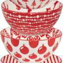 Peppermint Candy 30oz Porcelain Bowls, Set of 6  Festive Red & White Christmas All Purpose Salad, Soup & Snack Bowls with Cheerful Holiday Prints