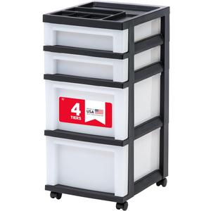 IRIS USA Craft Plastic Organizers and Storage, Rolling Storage Cart for Classroom Supplies, Storage Organizer for Art Supplies, Drawer Top Organizer for Small Parts, 4 Drawer, Black/Pearl