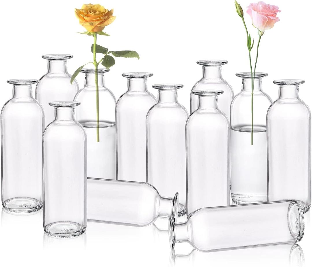 Peohud Set of 12 Glass Bud Vases, Clear Small Flower Vases, Decorative Glass Bottles Floral Vases for Home Decor, Wedding Reception, Party