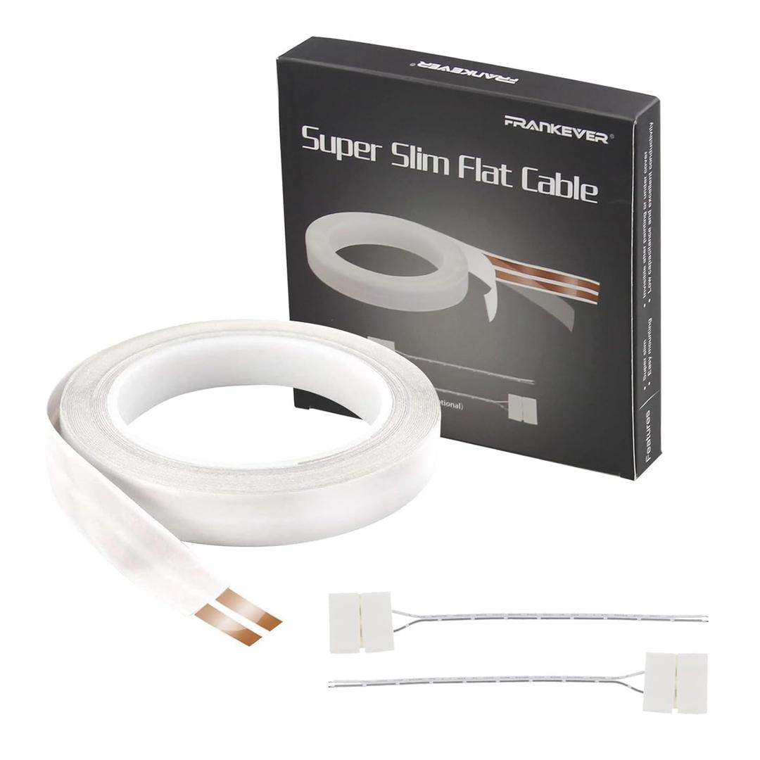 FRANKEVER 23Gauge Hidden Super Flat Audio Cable Suitable for Audio Wire LED Lighting Connection and Other Low Voltage Appliance Connection (Wire(25 ft)+2 ConnectorsD)