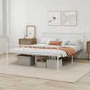 Metal Platform Queen Bed Frame with Headboard Sturdy Steel Slats Support No Box Spring Needed Easy Assembly White