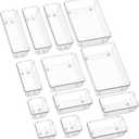 SMARTAKE 13-Piece Drawer Organizers with Non-Slip Silicone Pads, 5-Size Desk Bathroom Drawer Organizer Trays Storage Tray for Makeup, Jewelries, Utensils in Bedroom Dresser, Office and Kitchen, Clear