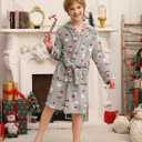 rrhss Boys Fleece Robe Kids Casual Printed Plush Hooded Bathrobe Winter Warm Soft Fuzzy Sleepwear