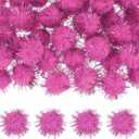 M METERXITY 60-Pack Glitter Pom Pom Balls, 1 in/2.5 cm Mini Tinsel Sparkle Balls for Arts/DIY Crafts/Party Decoration/Christmas/Cat, Soft Assorted Puff Ball [Pink]
