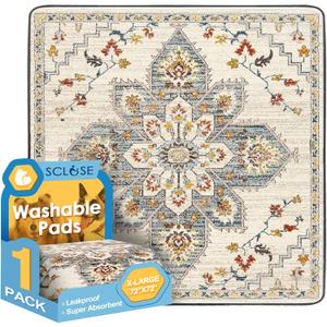SCLOSE Washable Pee Pad for Dogs Extra Large, 72" x 72" Reusable Puppy Pads Waterproof Dog Rugs, Super Absorbent, Leakproof, Dog Crate Pad, Playpen Mat, Whelping Pads, White Medallion