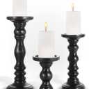 Large Candle Holders for Pillar Candles - Decorative Rustic Centerpiece Pillars Compatible with Battery-Operated Candles - Tall Farmhouse Wooden Candle Holders Pillar - Set of 3