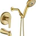 Tub Shower Faucet Set with 10 Spray Handheld Shower Brushed Gold Shower Head and Handle Set Shower System with Tub Spout 4.7 Inch Shower Handheld Shower Fixtures Tub and Shower Trim Kit