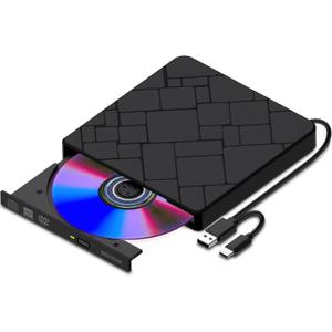 External CD DVD Drive for Laptop USB 3.0 & USB-C Portable DVD Player for CD ROM +/-RW Burner Reader Writer Optical Disc Drive for PC,Mac,Desktop,Windows 11/10/ 8/7/ XP/ 2003/ Vista/Linux