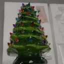 Brightown 13 Inch Ceramic Christmas Tree, Pre-lit Tabletop Christmas Tree with Multicolored LED Lights, Battery Operated Vintage Lighted Ceramic Tree for Home Office Table Holiday Decorations, Green
