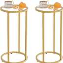 Easy Paws C Table Side End Table,Glass Couch Side Tables for Living Room, Round Sofa End Table with Metal Frame, Small Snack Table for Bedroom, Small Spaces, Easy Assembly (Gold,2pcs)