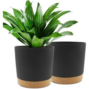 QCQHDU 10 inch Plant Pot, 2 Pack Planters for Indoor Plants with Drainage Holes & Saucer, Outdoor Flower Pots Home Garden Modern Decor (Dark Grey)
