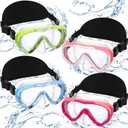 Flutesan 4 Pack Kids Swim Goggles with Nose Cover Hair Protector Elastic Strap Snorkel Diving Mask Swim Mask Swimming Glass Scuba Snorkel Goggles (Pink Purple, Pink White, Sky Blue, Green)