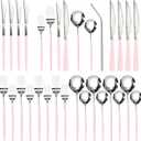 Astercook Silverware Set with Steak Knives 24-Piece Flatware Set for 4 Food-Grade Stainless Steel Pink Cutlery Set Mirror Polished Utensils Set Include Spoons and Forks for Home Kitchen Restaurant