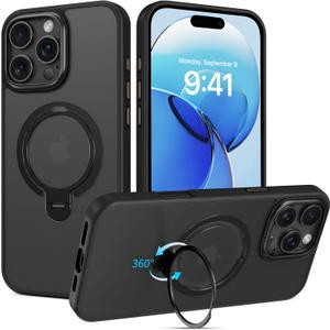 2 x GaoBao Magnetic for iPhone 16 Pro Max Case, [Compatible with MagSafe] Translucent Matte Case with 360 Rotatable Ring Holder Kickstand Protective Phone Cases Covers for iPhone 16 Pro Max 6.7", Black