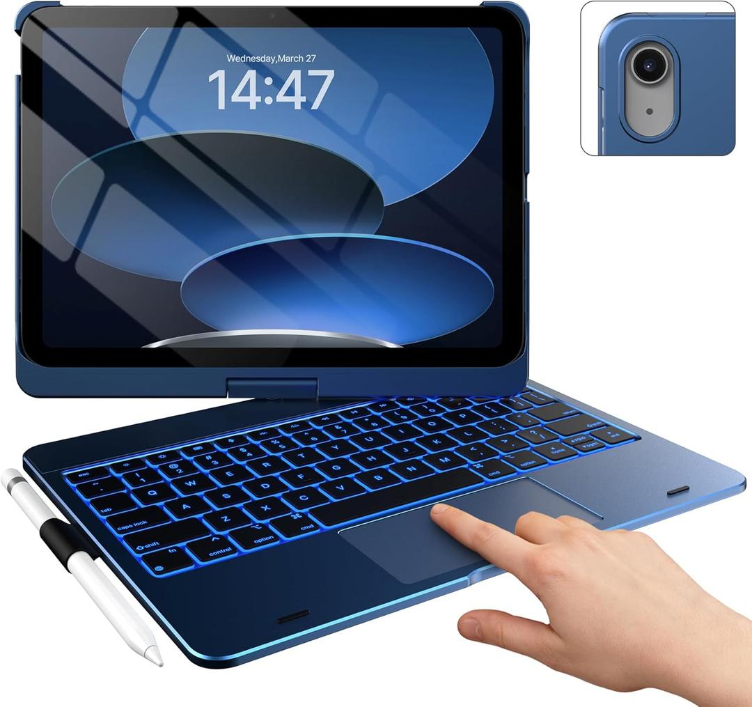 typecase Touch iPad 11th 10th Generation Case with Keyboard (11" 2025, A16 & 10.9" 2022)  360 Rotatable, 11-Color Backlit, Multi-Touch Trackpad, Pencil Holder, Thin & Light  Midnight Blue