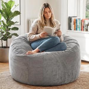 YuppieLife Large Foam Filled Bean Bag Chairs for Kids Teenagers Adults Living Room Gaming Relaxing 4F Machine Washable Lazy SofaSilver Grey