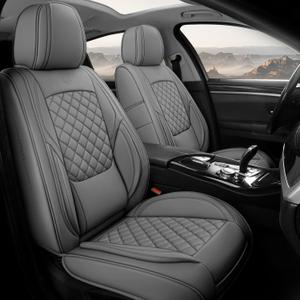 Premium Leather Car Seat Covers, Universal Fit for Cars SUVs Trucks and Sedans, Waterproof Front Car Seat Cushion with Airbag Compatible & Scratch-Resistant, Grey Seat Covers for 2 Seats