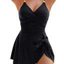 Blooming Jelly Womens One Piece Swimsuit Tummy Control Bathing Suit Gold Metal Tie Knot 2025 Swim Dress, Size XL