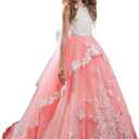 Flower Girl Dress Kids Lace Beaded Pageant Ball Gowns (4-5T, B Coral Pink)