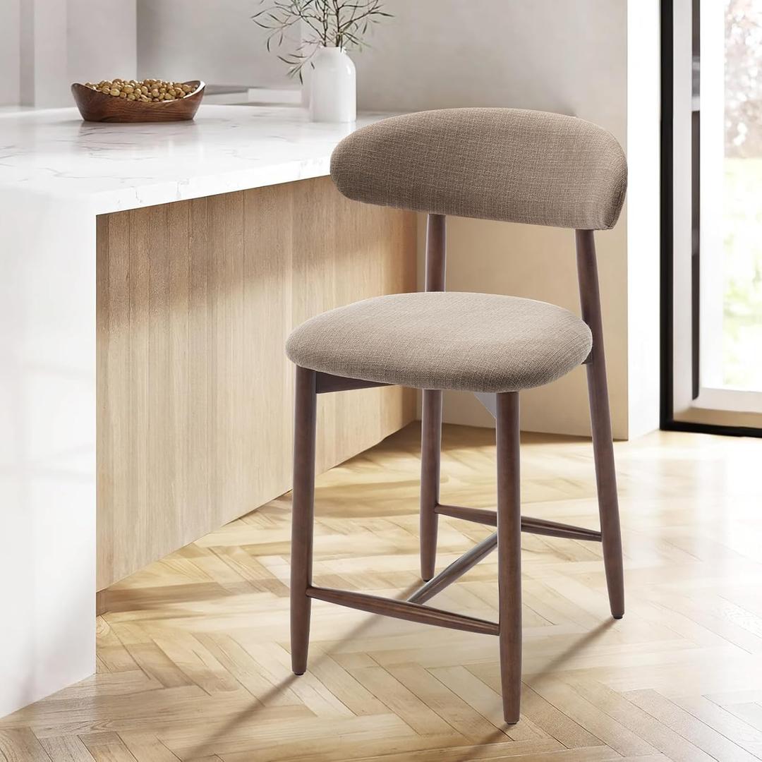 COLAMY Bar Stools with Back, Counter Height Bar Stools, Upholstered Counter Stools with Wood Legs for Kitchen Island Dining Room Bar, Camel (Set of 1)