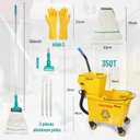 Side Press Wringer Combo Commercial Mop Bucket on Wheels, 35 Quart,Yellow, Including Commercial Mop and Rubber Gloves