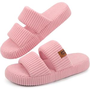 LongBay Slippers for Women Memory Foam Open Toe Slide Indoor House Shoes Slip On Bedroom Comfy Gift, US 11-12