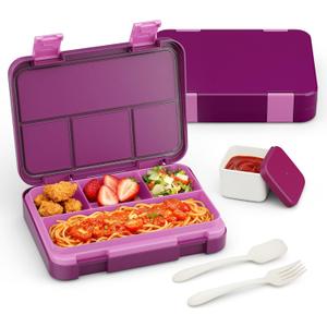 Bento Lunch Box for Kids, 4 Compartments Kids Leak Proof Bento Lunch Boxes Food Containers for School, Travel, On-the-Go Meal, Food Grade, Microwave, Dishwasher Safe Rose Red