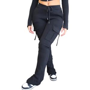 SHINFY Cargo Sweatpants for Women Drawstring High Waisted Casual Stretchy Cargo Pants Joggers Leggings with Pockets (XX-Large, Black)