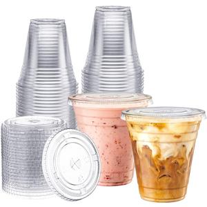 Zeml [100 Sets 12 oz. Plastic Cups With Lids, Smoothie Cups, Milkshake Cups