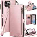 XcaseBar for iPhone 13 Pro 6.1" Wallet case with Zipper Credit Card HolderRFID Blocking, Flip Folio Book PU Leather Phone case Shockproof Cover Women Men for Apple 13 Pro case Rose Gold