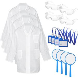 Tarpop Lab Coat Costume Kit for Kids Doctor Coat Glasses ID Card for Projects Scientist Costume Halloween Christmas Cosplay L