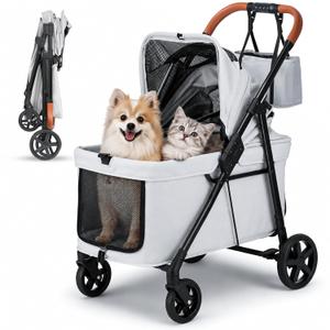 Foldable Pet Stroller Small Dogs Cats Up to 70 lb All-Terrain, Gray